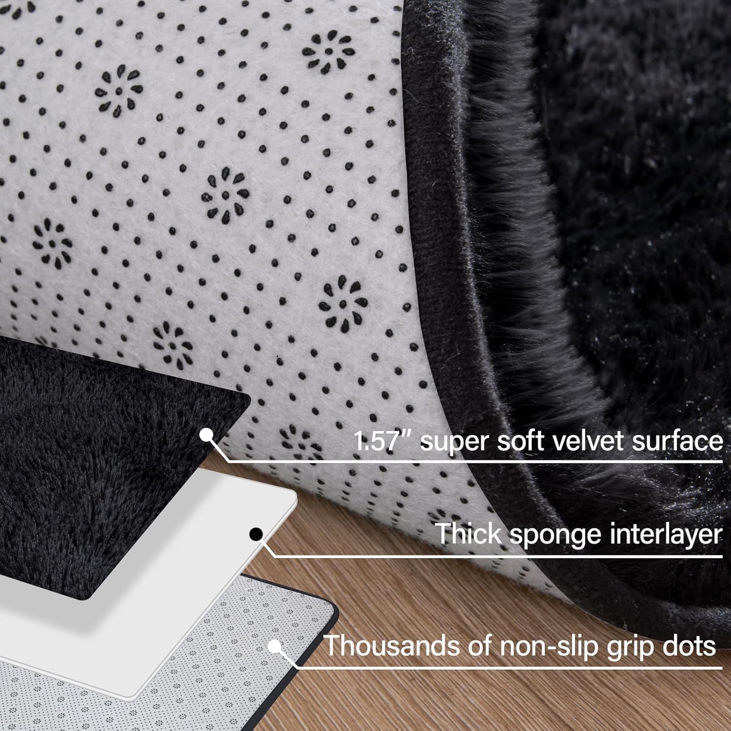 Merelax Soft Shaggy Area Rug - Non-Slip Plush Carpet for Bedroom & Living Room | 2x3 Feet, Black