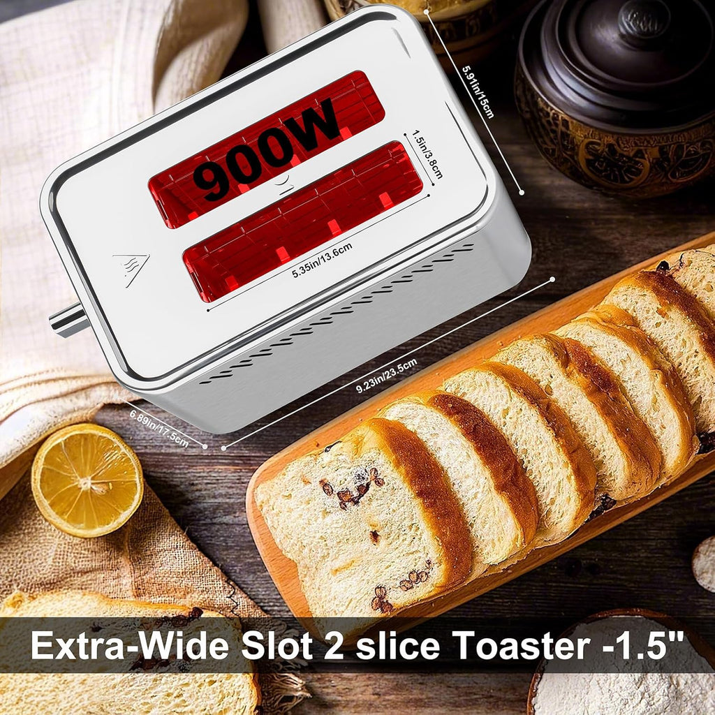Skiennix Touch Screen Toaster - 2 Slice Stainless Steel with LCD Display & 6 Shade Settings | 900W