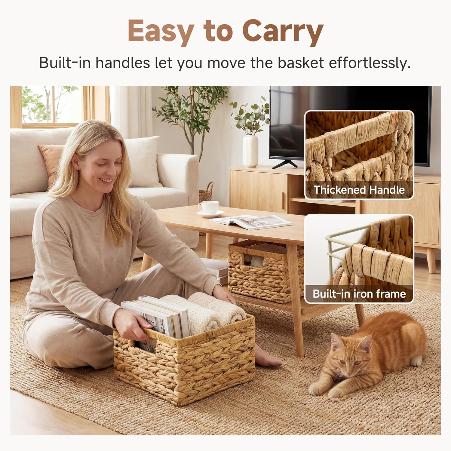 StorageWorks Wicker Storage Basket Set - Decorative Water Hyacinth Baskets for Organizing | Large & Small Sizes