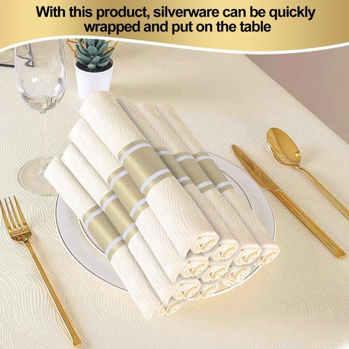 Germiwipe Gold Napkin Band,Paper Napkin Rings Self Adhesive,200PCS Silverware Wraps Bands,Table Setting Wedding Event Party Supply NB-015
