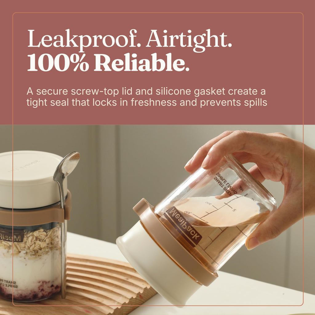 Overnight Oats Containers with Lids and Spoons (4 Pack) – 12oz Glass Jars for Yogurt Meal Prep, Chia Pudding & Snacks – Leakproof Airtight Mason Jar Set – Portable Food Storage with Cleaning Brush