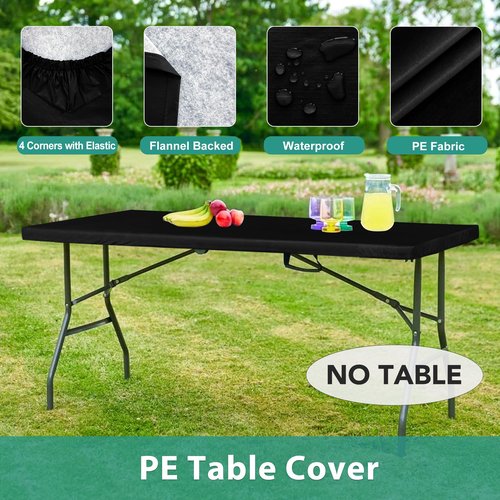 LUSHVIDA 10 Packs Vinyl Tablecloths with Flannel Backing for 8ft Rectangle Folding Table Cloths - Waterproof Plastic Picnic Table Covers with Elastic Corners, 30x96 inch, Black