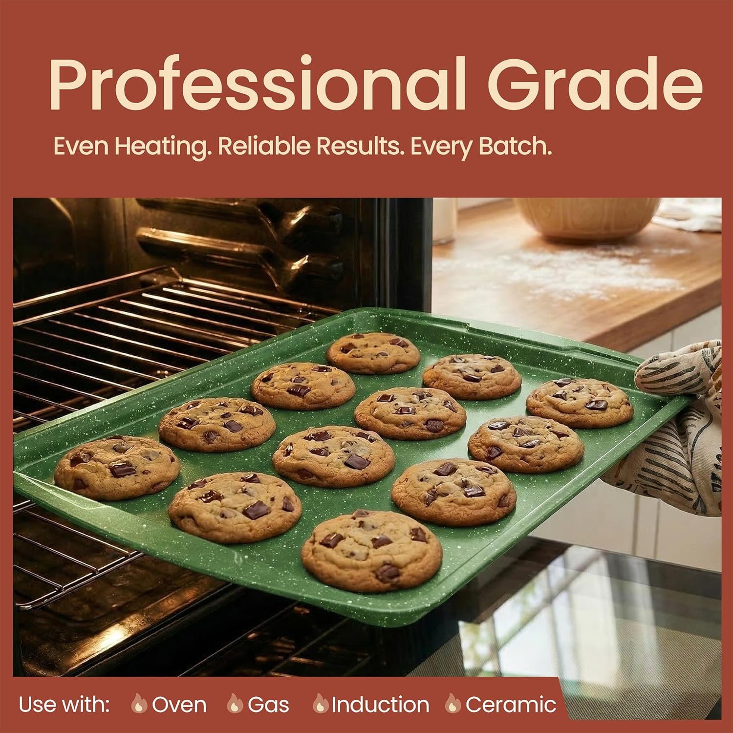 BAKKEN Baking Pan Set - Nonstick Green Marble Coating, Commercial Grade Carbon Steel | Oven Safe Up to 450°F, Set of 3