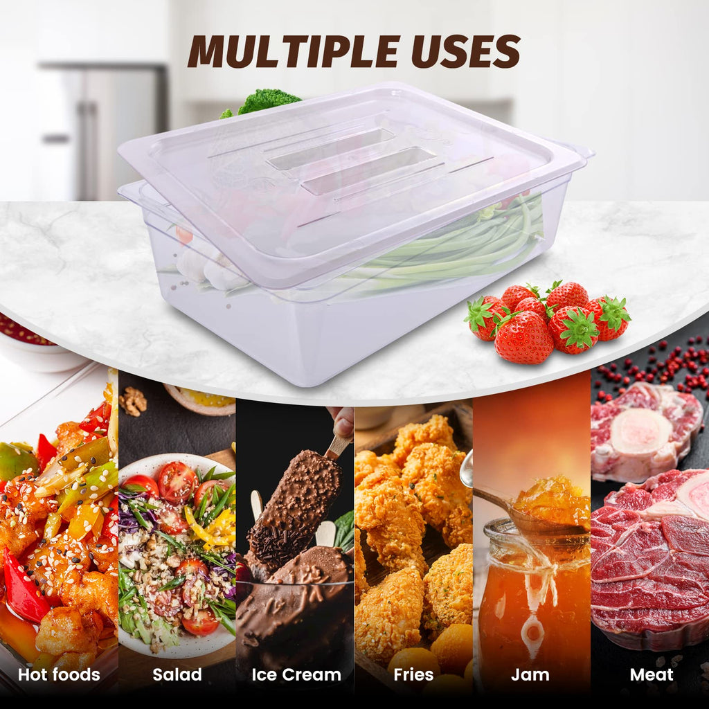 6-Pcs Food Pan Lid Half Size Clear Polycarbonate Hotel Pan Cover with handle