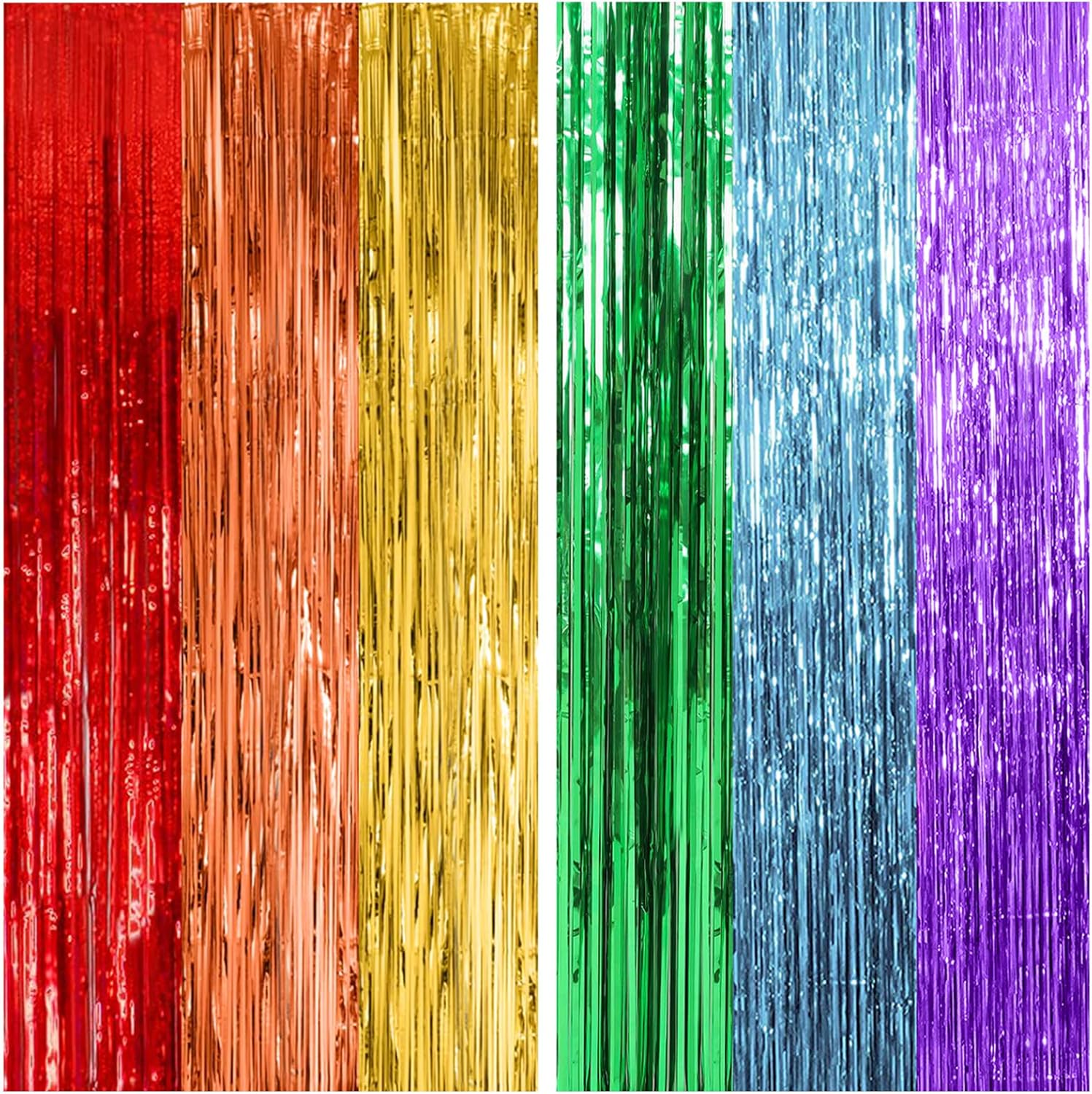 Skiennix Rainbow Backdrop - Colorful Tinsel Curtain Party Decorations | 2 Pack for Birthdays & Events
