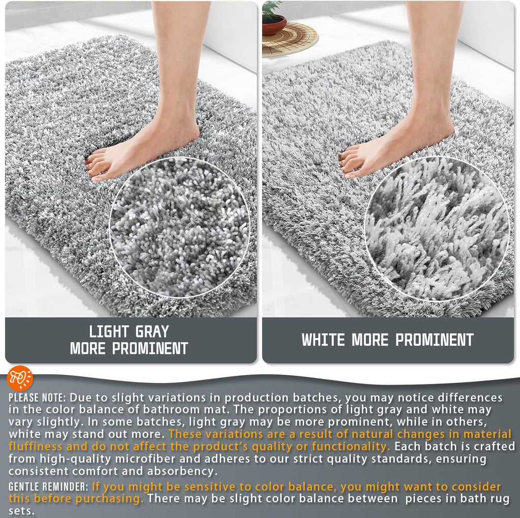 Yimobra Bathroom Rugs - Ultra Soft Non-Slip Washable Bath Mats | Plush Microfiber, 24x17, Light Gray & White