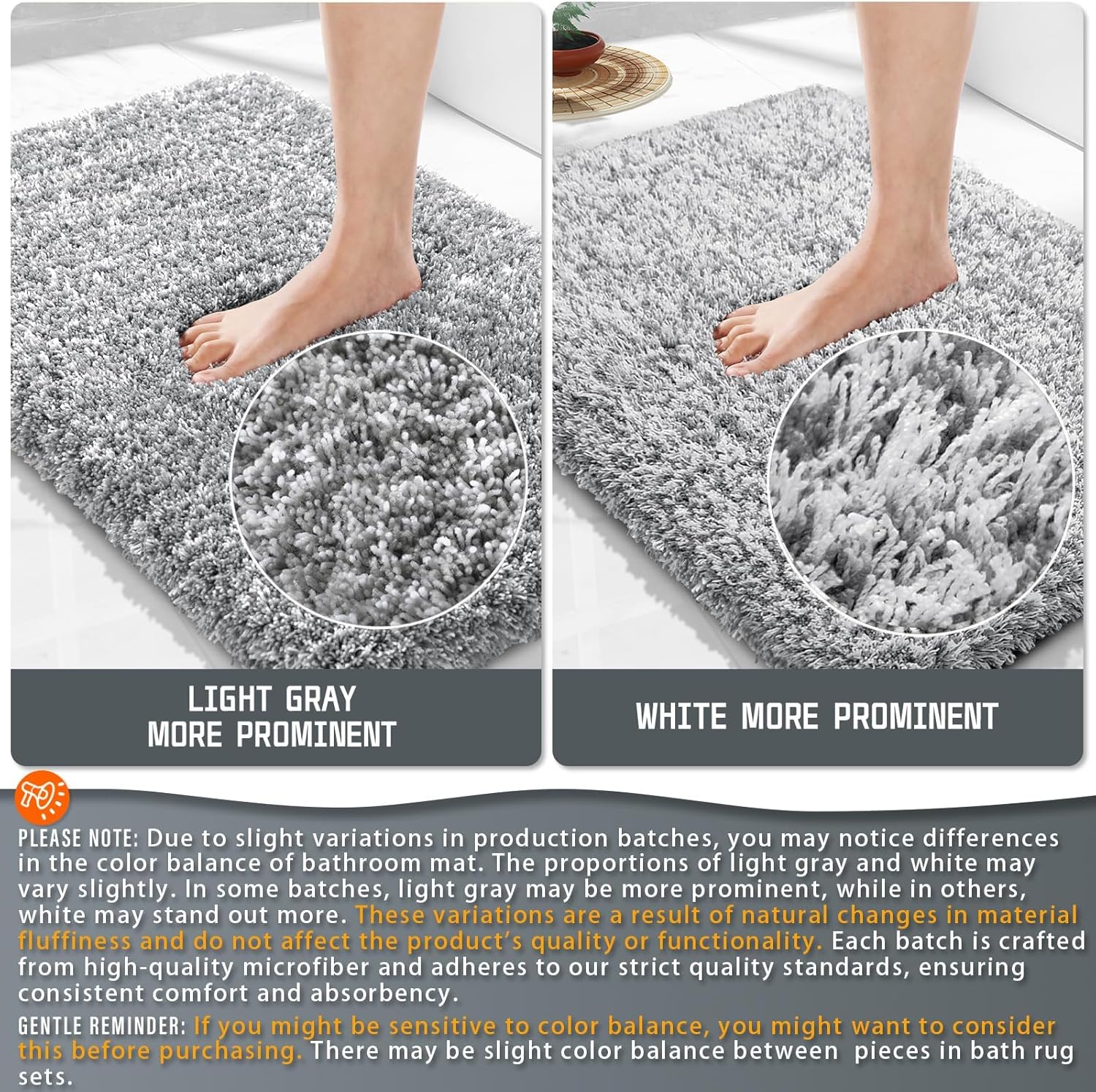 Yimobra Bathroom Rugs - Ultra Soft Non-Slip Washable Bath Mats | Plush Microfiber, 24x17, Light Gray & White
