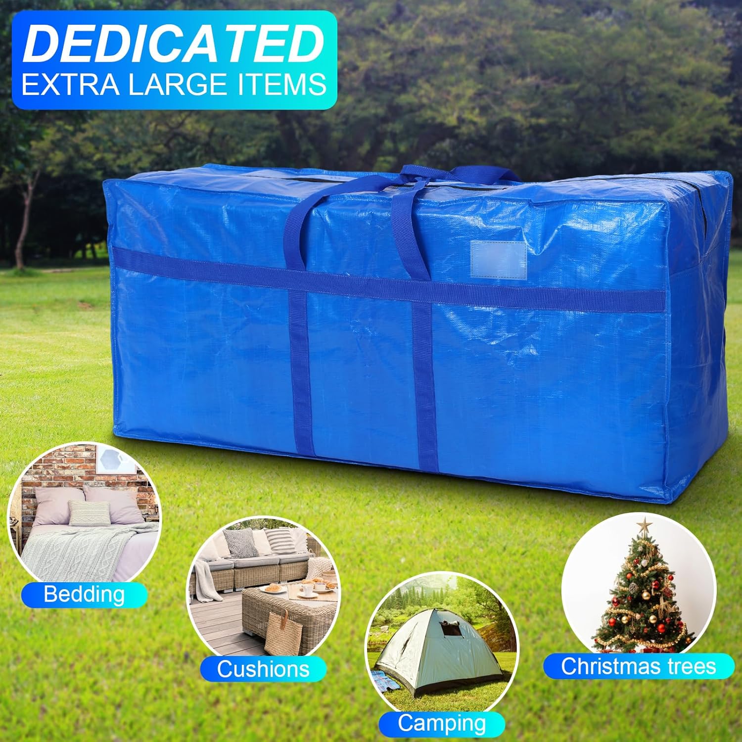 Skiennix 66 Gallon Extra Large Moving Bags - Heavy Duty Storage Tote with Strong Zipper Handle | Foldable Blue