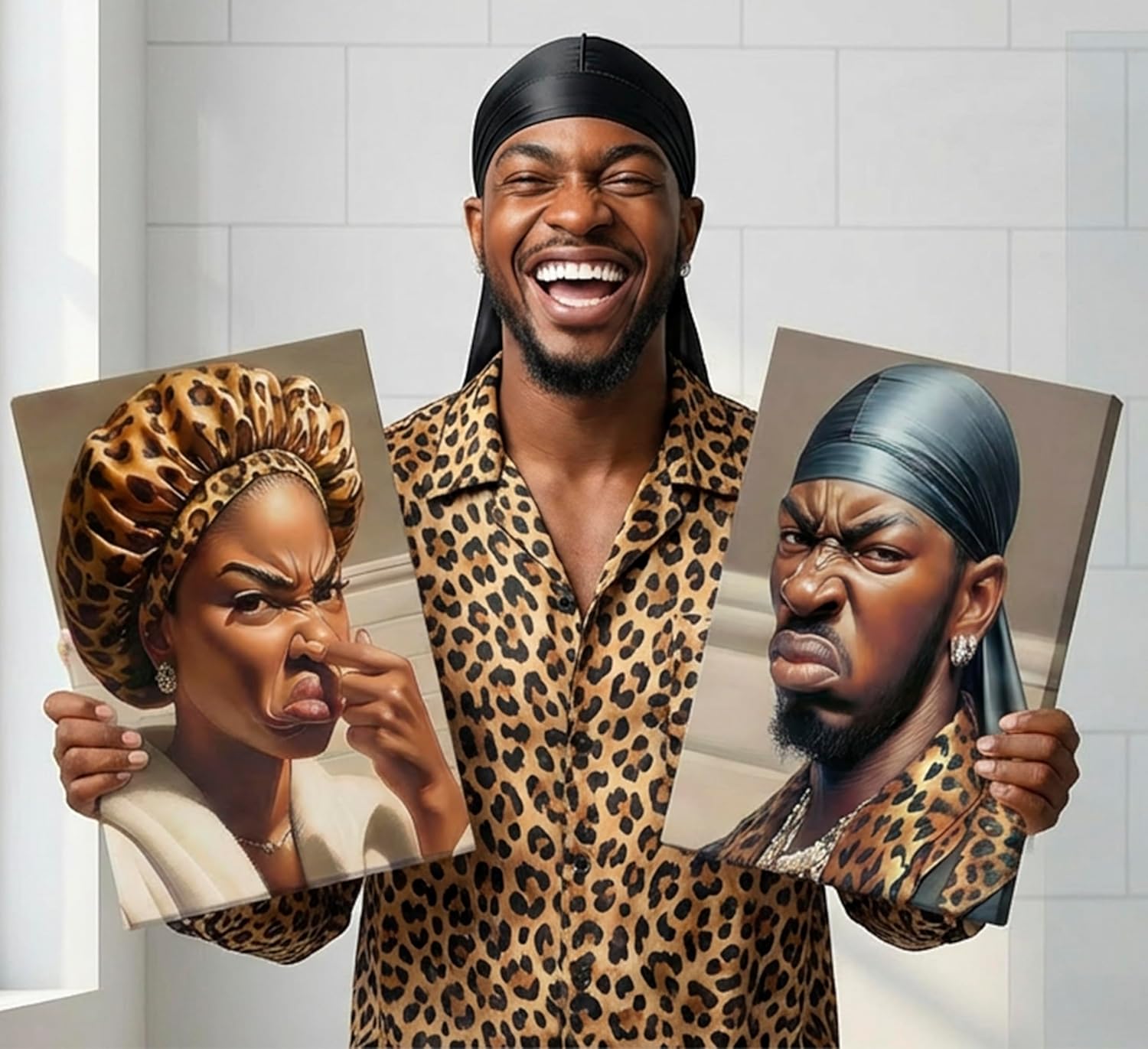 Skiennix Funny Stank Face Bathroom Wall Art - Humorous African American Canvas Decor | 2-Piece Set