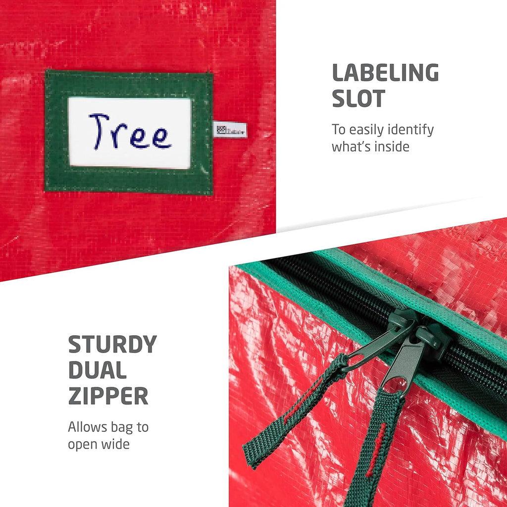 Zober Christmas Tree Storage Bag - Waterproof Protection for 7.5 Ft Artificial Trees - Durable Red Design with Label Slot