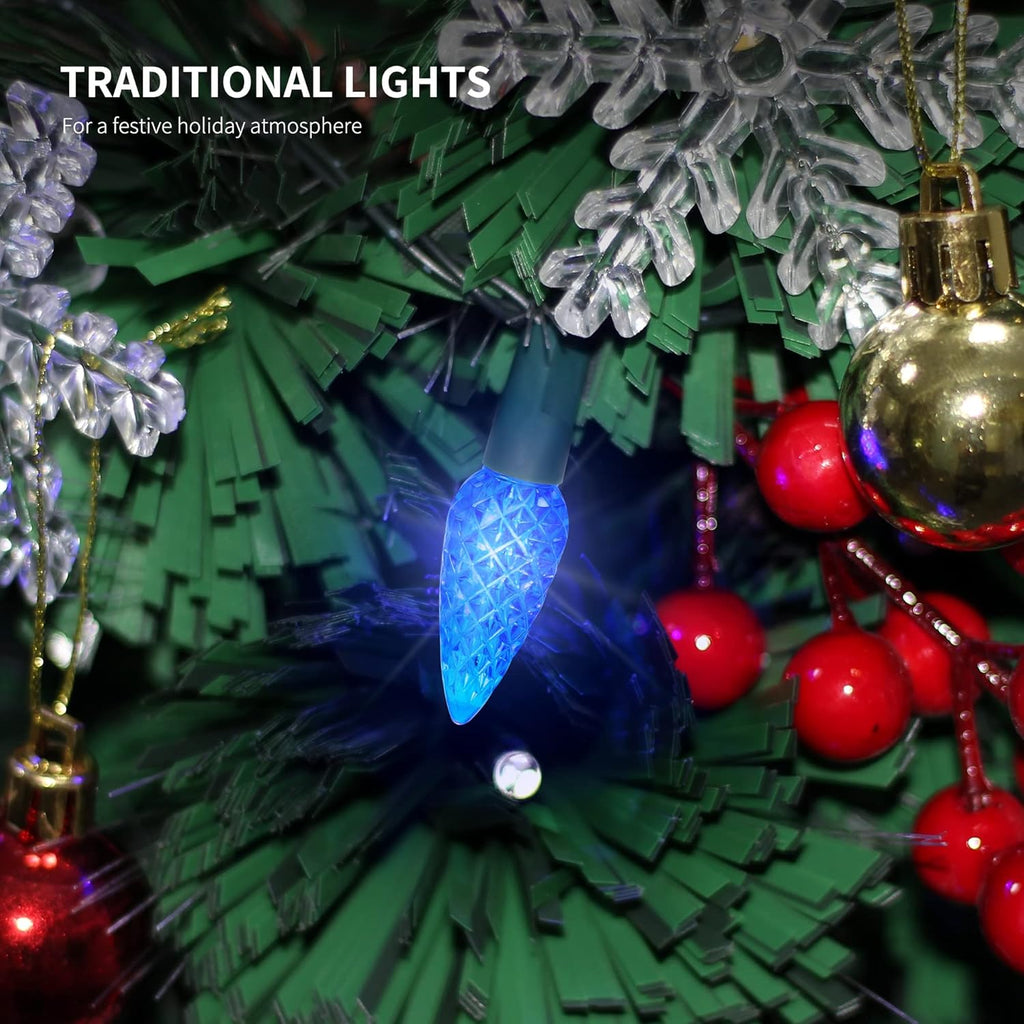Waterglide C6 Christmas Lights - 33ft 100 LED Faceted String Lights | Waterproof Green Wire with 8 Modes for Indoor/Outdoor Decor