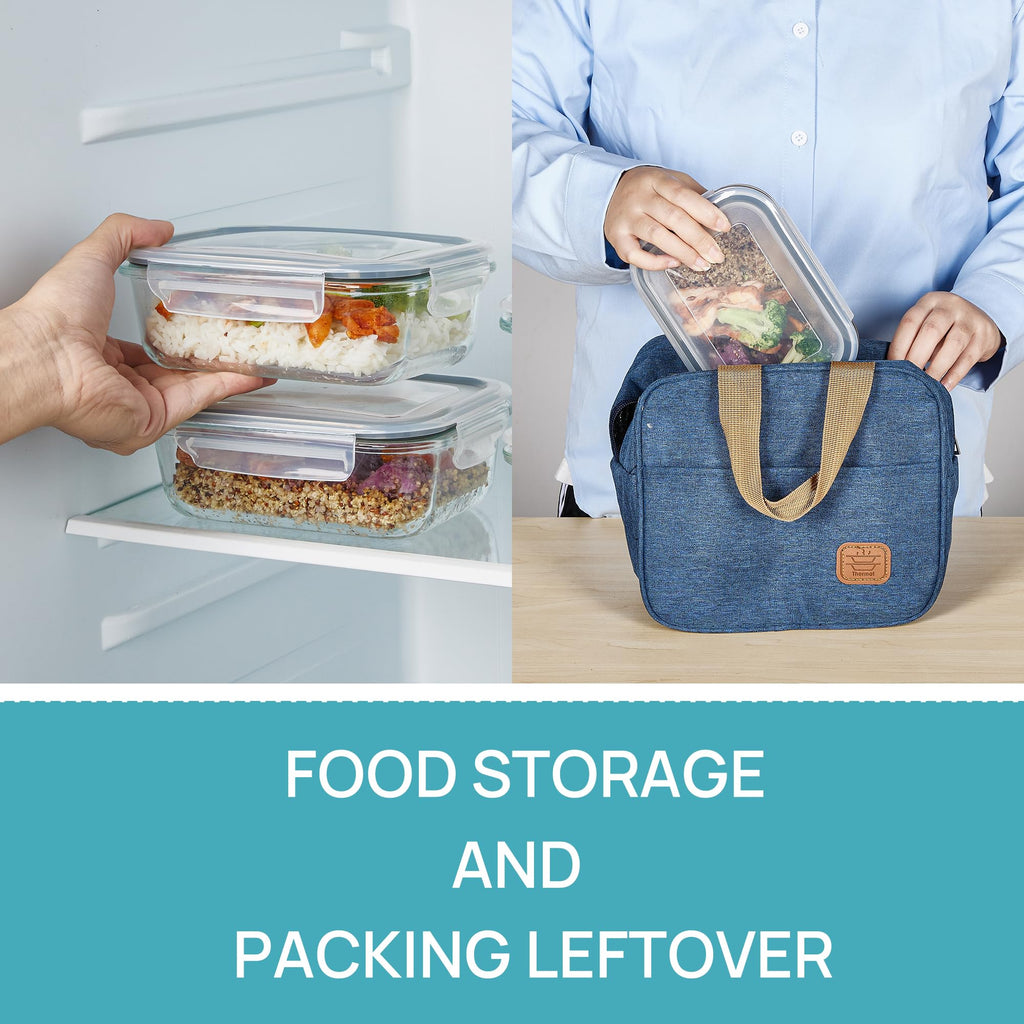Vtopmart 5Pack 22oz Glass Storage Containers with Lids, Glass Meal Prep Food Container Sets with Snap Airtight Lid for Microwave, Oven, Freezer and Dishwasher, Grey