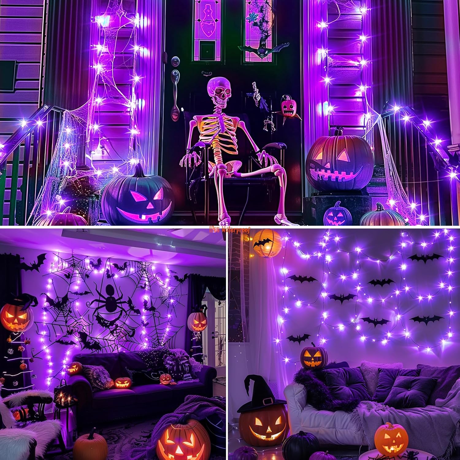 Minetom 6 Pack Purple Fairy Lights - 7ft Battery Operated Waterproof LED String Lights for Halloween Decor & Crafts