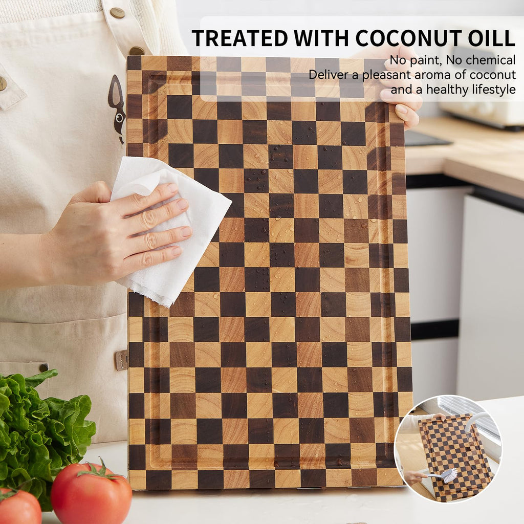Cookaholic Acacia Wood Cutting Board (17x11x1.2'') Inch, Butcher Block for Kitchen, Premium Acacia Cutting Board with Juice Groove, End Grain Made of Sustainable Acacia Wood