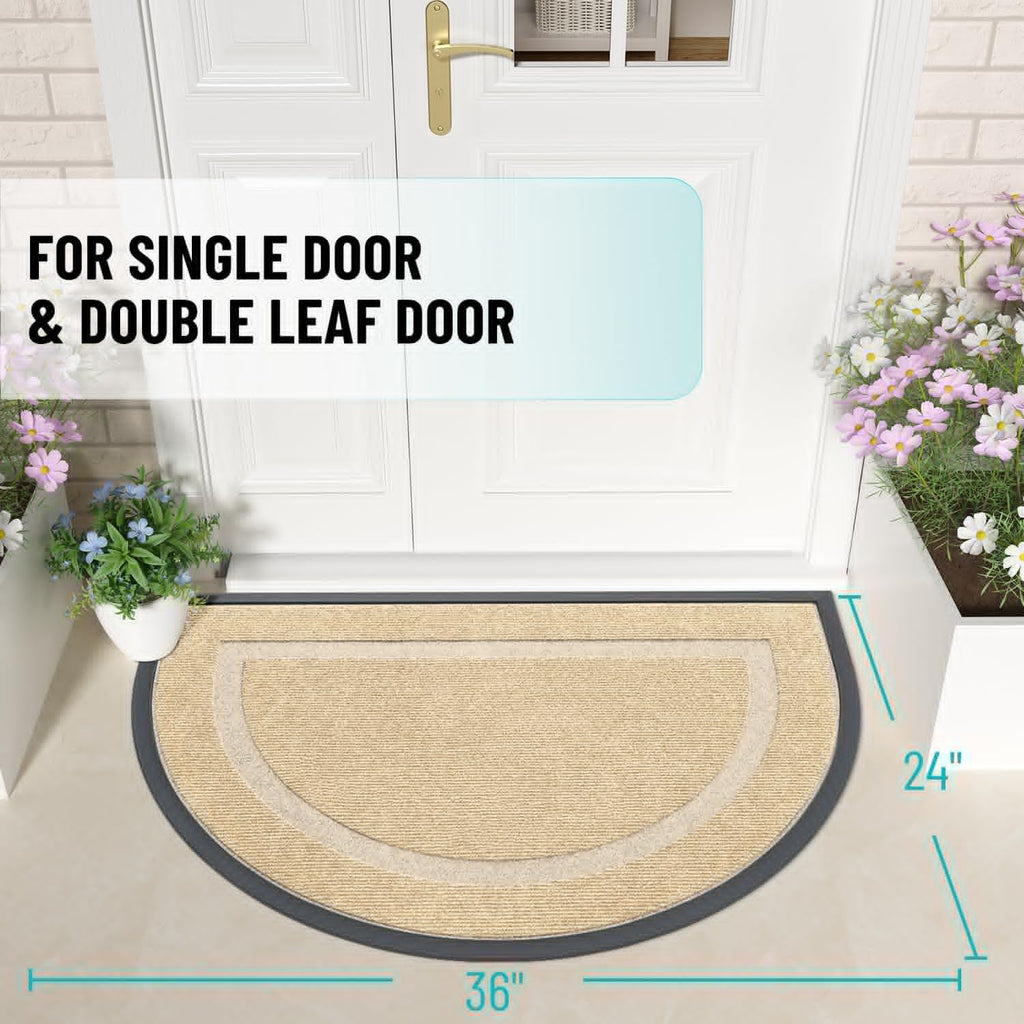 OLANLY Half Circle Door Mat - Waterproof All-Season Indoor/Outdoor Welcome Mat | Sturdy Natural Rubber, 36x24, Beige
