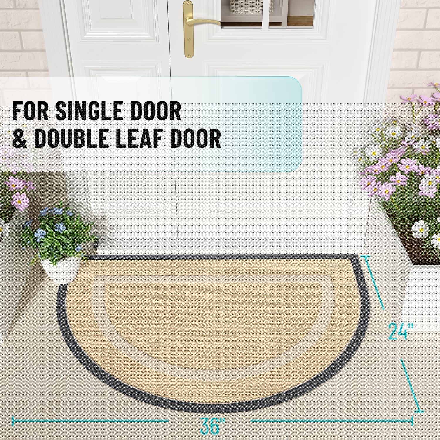 OLANLY Half Circle Door Mat - Waterproof All-Season Indoor/Outdoor Welcome Mat | Sturdy Natural Rubber, 36x24, Beige