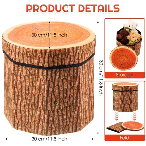 Amylove 3 Pack Tree Stump Storage Stool 12 x 12 Inch Stool Ottoman, Cute Folding Storage Toy Box with Foam Cushion, Collapsible Seat Chest (Classic)