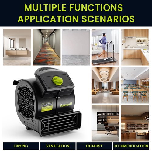 YOWMOFT Air Mover, Powerful 100W Carpet Dryer for Cooling, 550 CFM Floor Drying Fan with 4-Speed & 3 Blowing Positions, Floor Blower For Janitorial, Plumbing, Home, Commercial, Industrial Use
