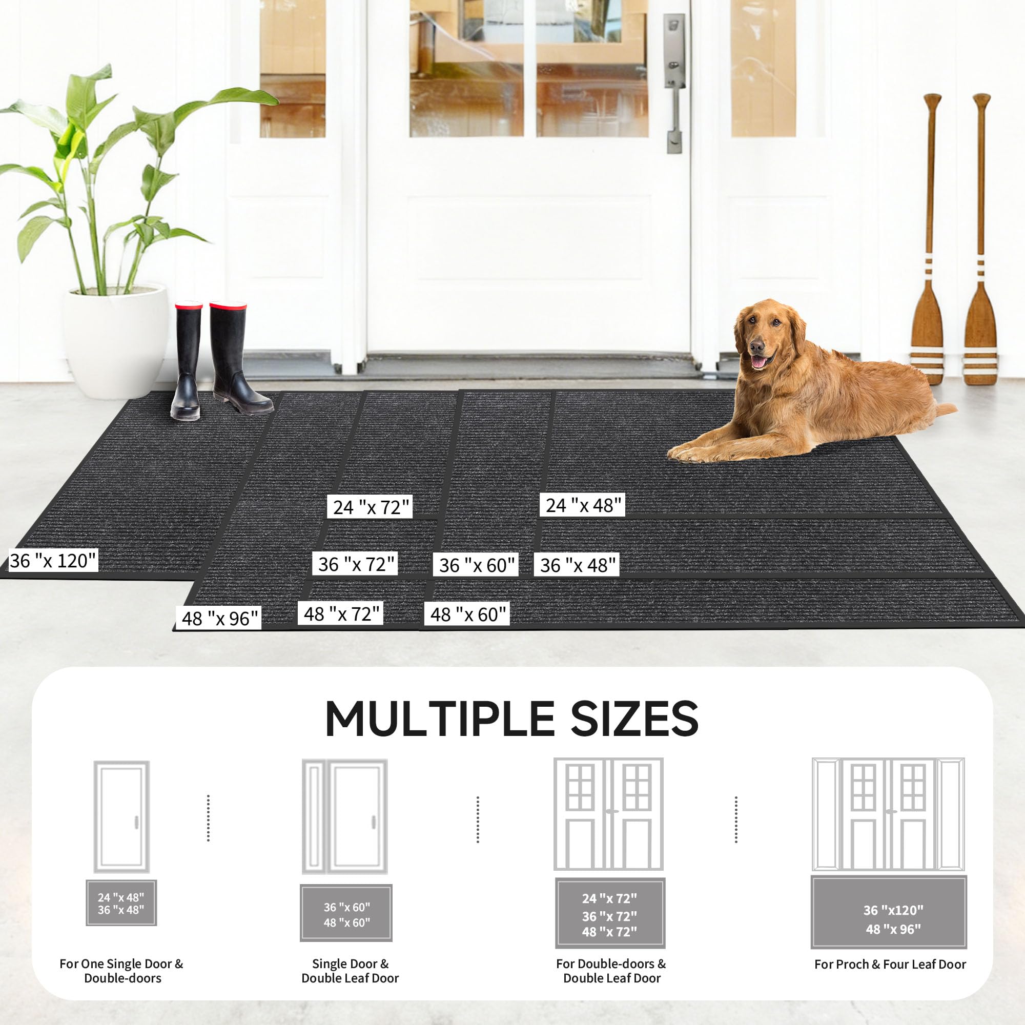 100pointONE Front Door Mat, Heavy Duty Indoor Outdoor Doormat for Entryway, 48" x 36" Low Profile Outdoor Mats for Home Entrance, Stain and Fade Resistant Welcome Mat for High Traffic Area, Black