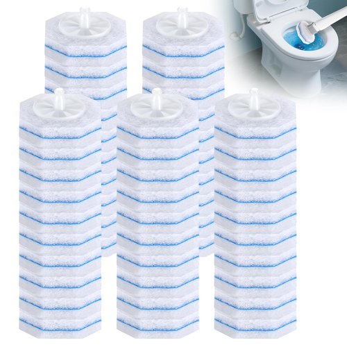 GanLiving Disposable Toilet Brush & Wand Refills, 50 Count 3-Layer Octagonal Toilet Cleaner Heads, Compatible with Most Standard Toilet Wands, Hygienic Bathroom Deep Cleaning