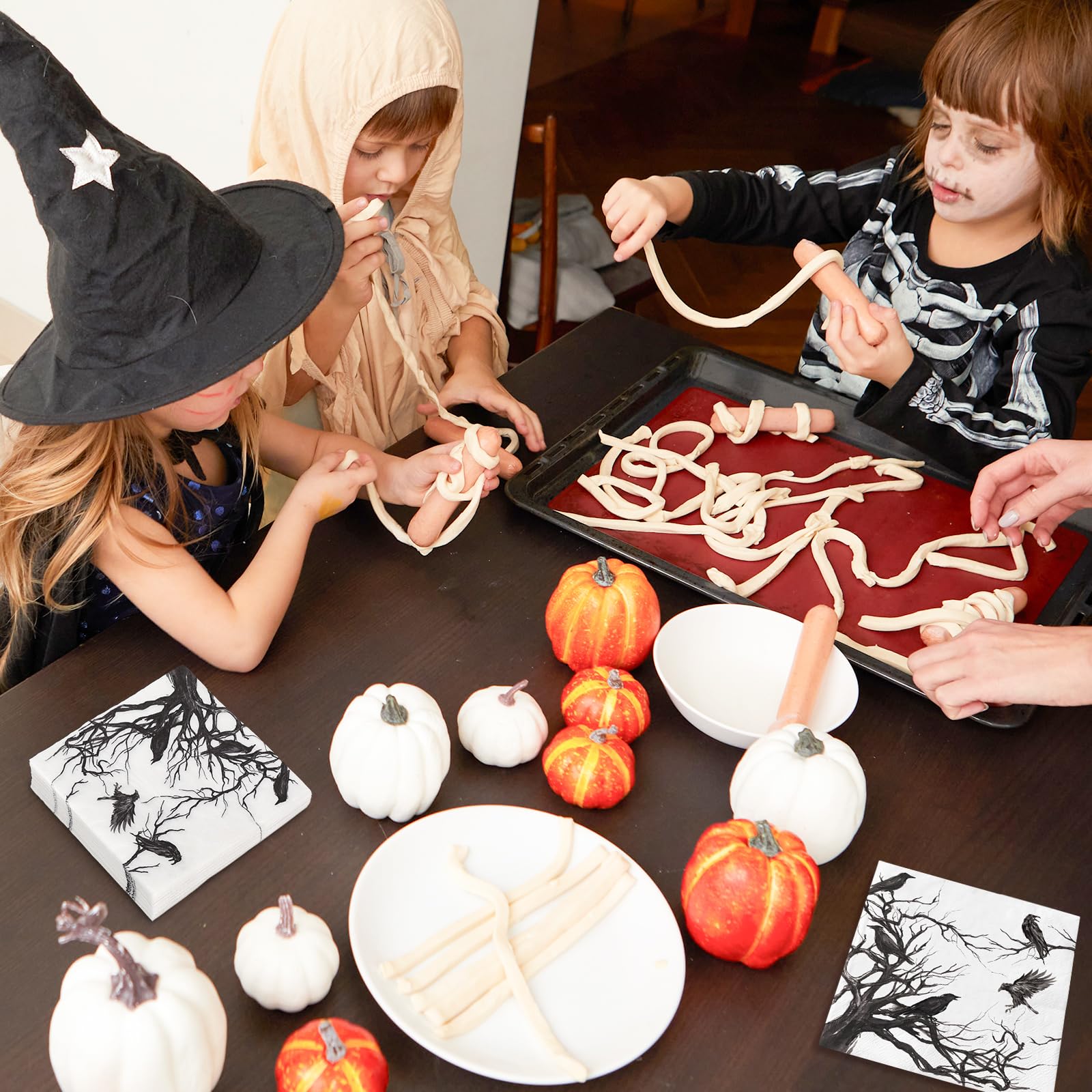 Generic 50Pcs Halloween Paper Napkins Disposable Silhouette Tree Crows Luncheon Napkins Black Dinner Hand Napkins for Party Supplies Table Decor, 6.5 x 6.5 inch