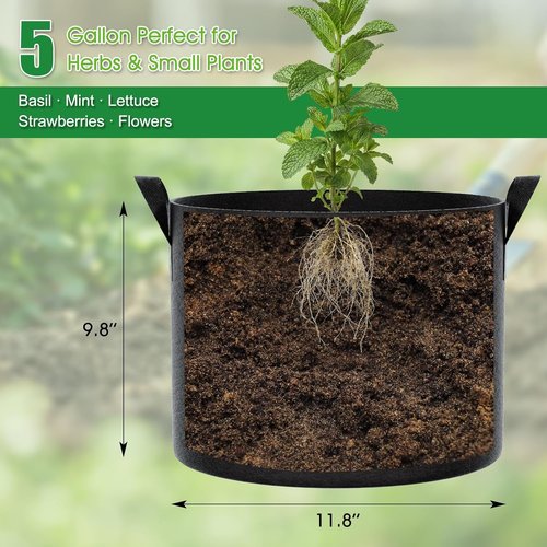 Feed Garden 5 Gallon Grow Bags - 4 Pack of 300G Non-Woven Fabric Pots with Reinforced Handles for Indoor/Outdoor Plants
