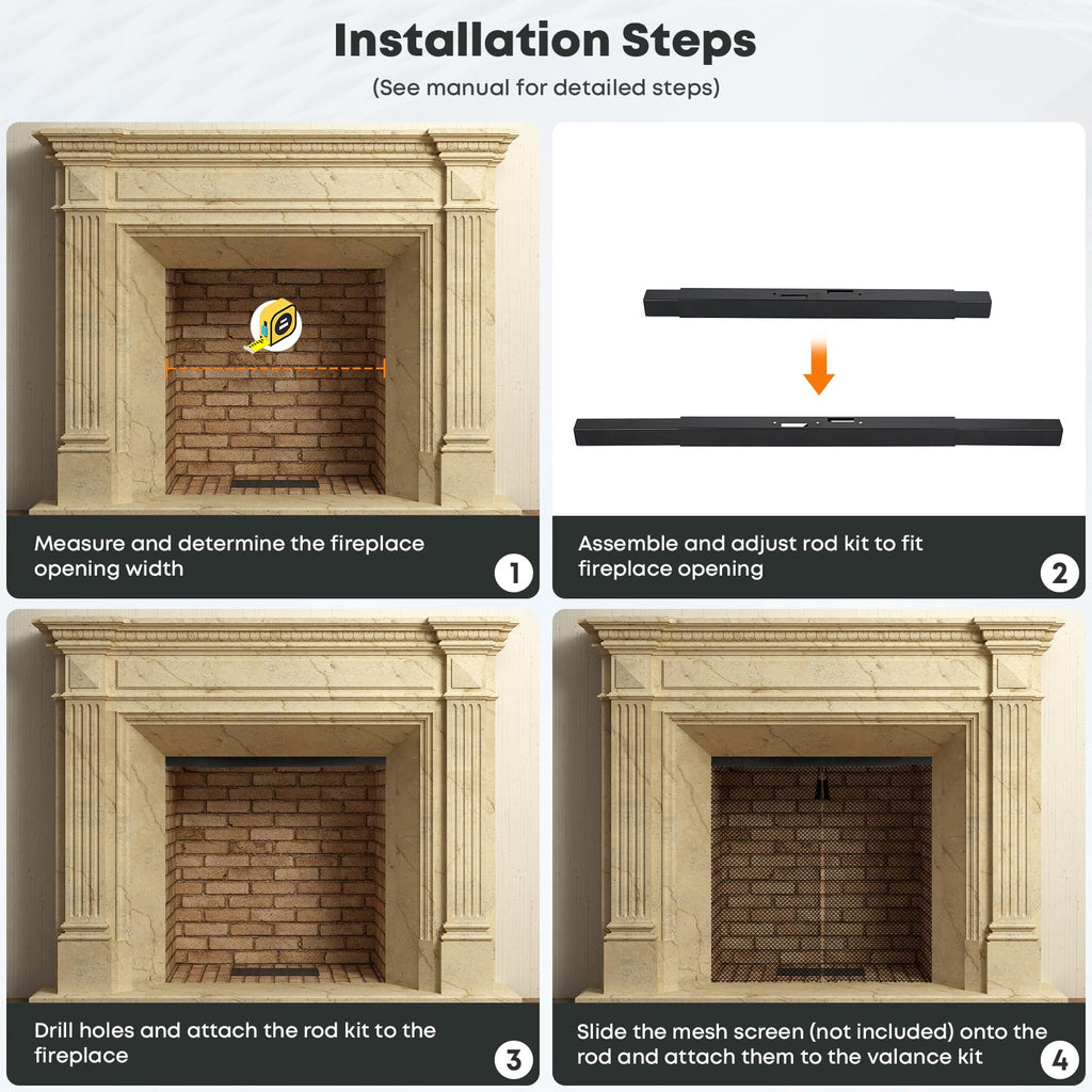 Stanbroil Adjustable Rod and Valance Kit for Fireplace Mesh Screen Curtain