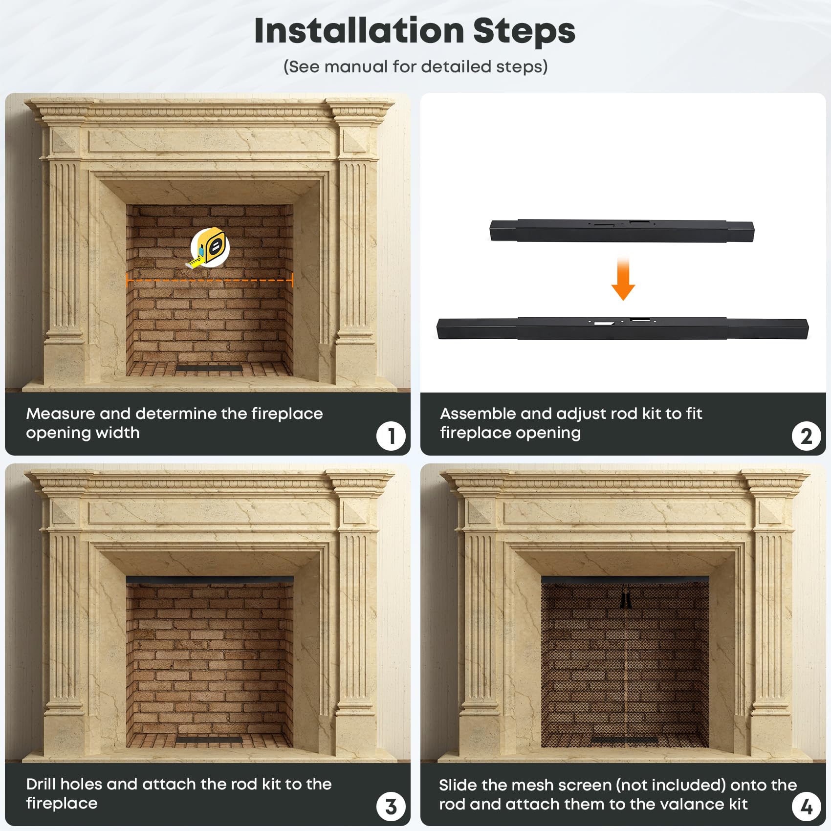Stanbroil Adjustable Rod and Valance Kit for Fireplace Mesh Screen Curtain