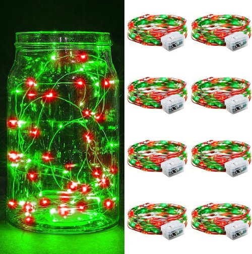 Fairy Lights 20 LED Twinkle String Lights - 7Ft Battery Operated & Waterproof for Parties | Red & Green