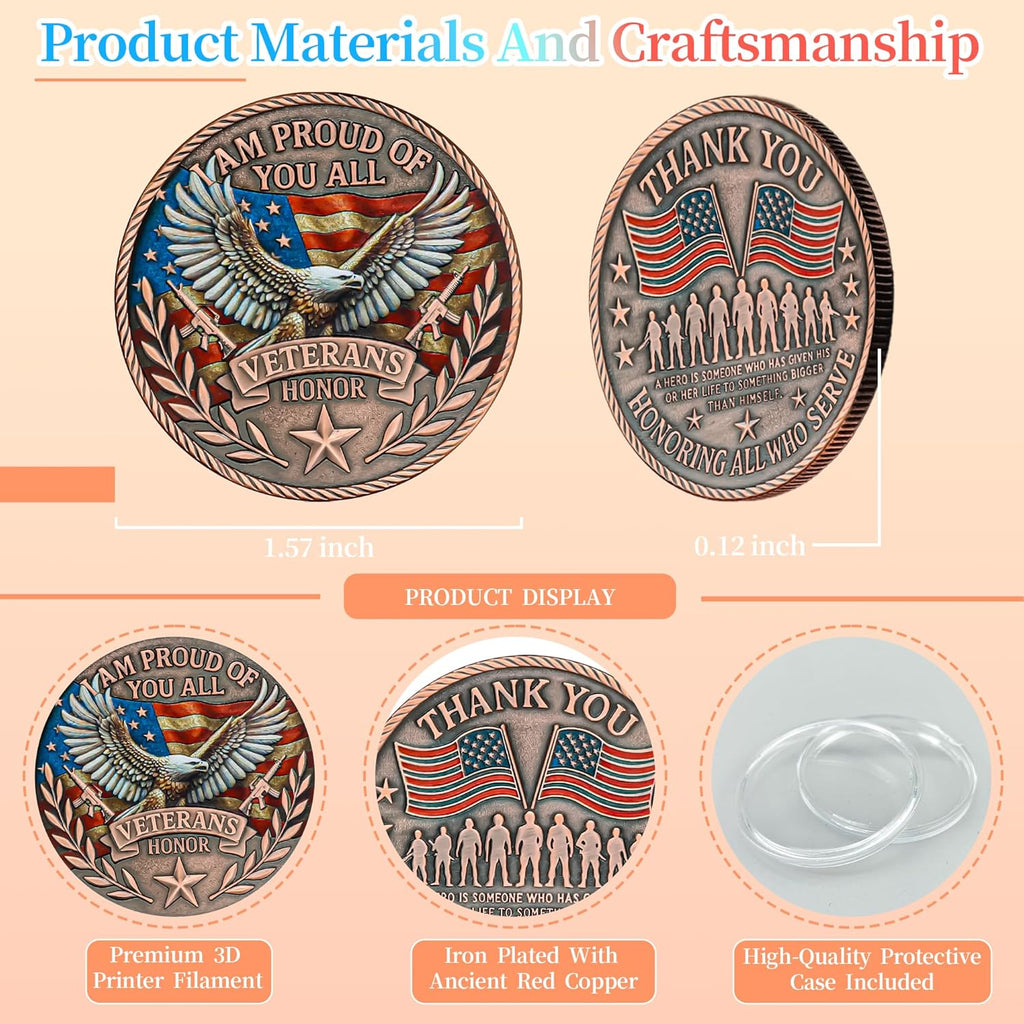 Military Challenge Coins - Thank You for Your Service Veteran Medallions | Patriotic Gifts for Army Soldiers