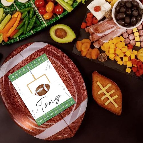 24 Pcs Football Buffet Food Labels, Sprots Themed Folded Place Cards and Tent Name Cards for Boy Birthday and Baby Shower Party Table Setting Decorations Supplies (Football)