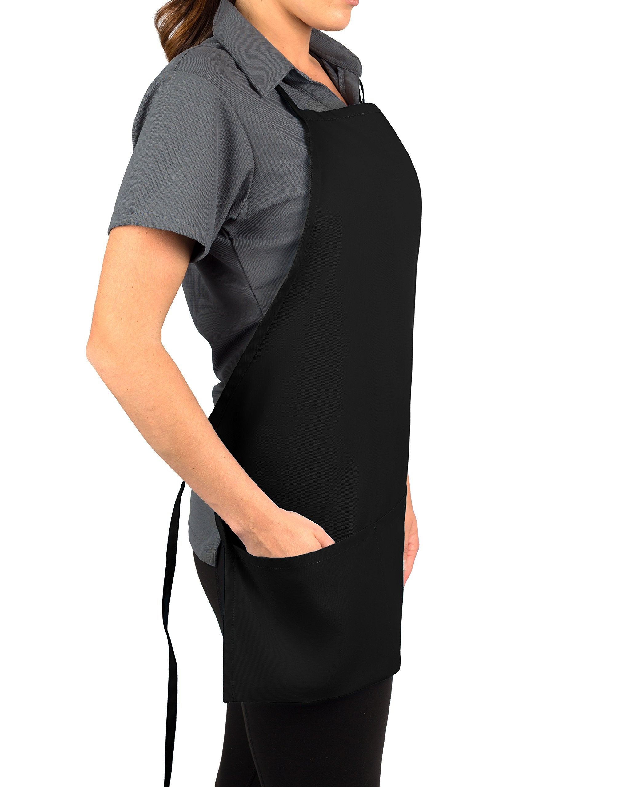 KNG Black 3 Pocket Adjustable Bib Apron for Men and Women - Pack of 6