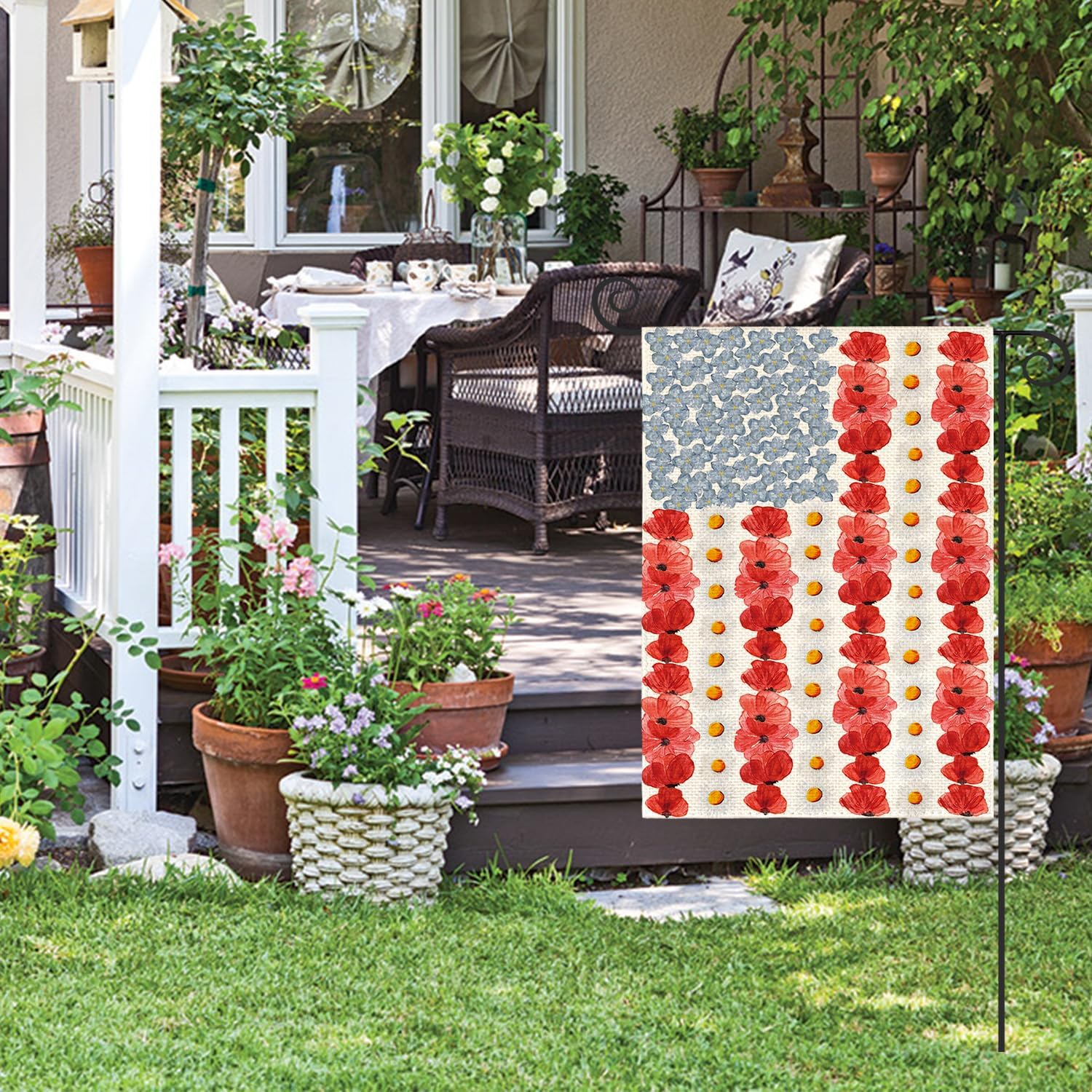 AVOIN Colorlife Myosotis Poppy Garden Flag - 12x18 Inch Double-Sided Patriotic Outdoor Decoration