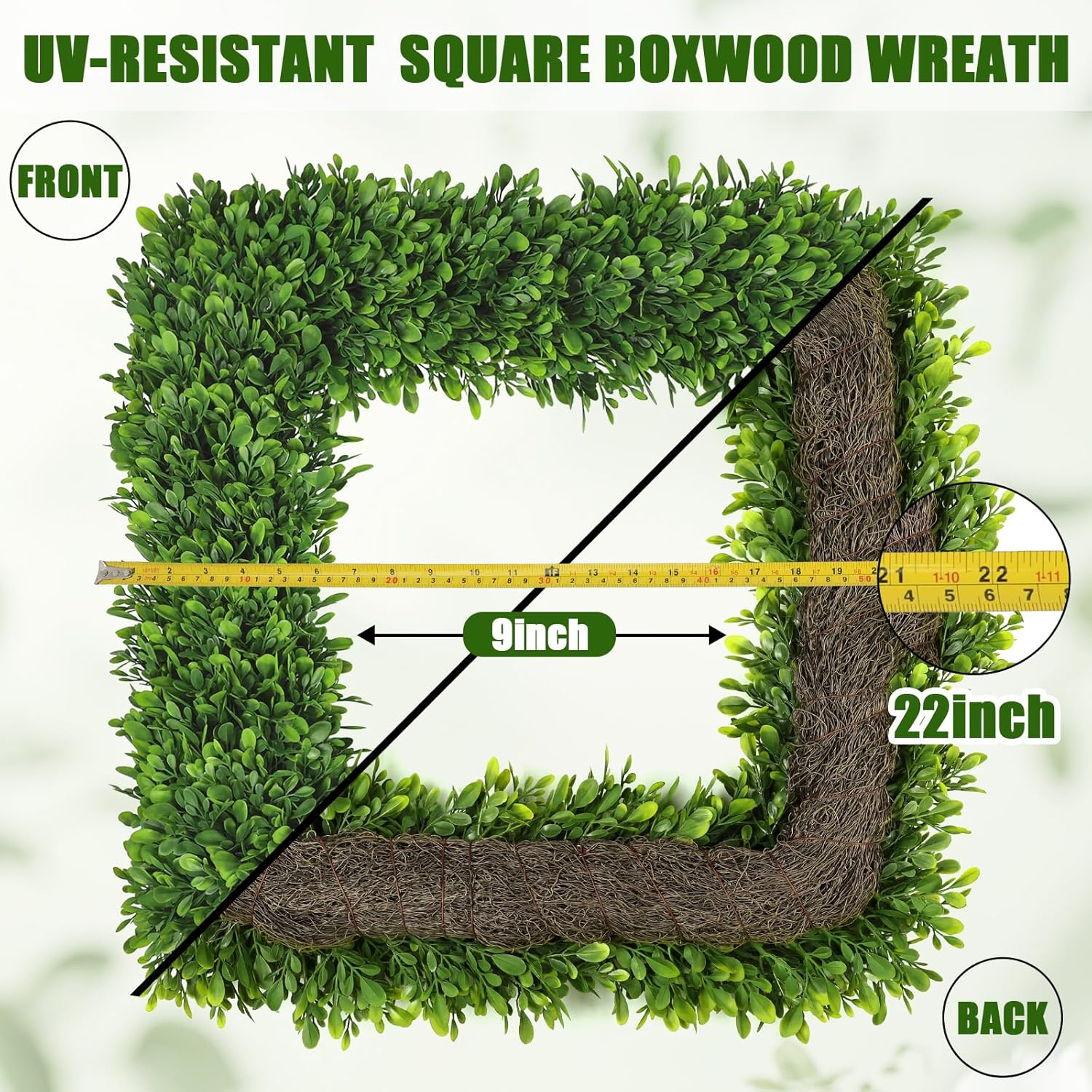 Artgar 22-Inch Boxwood Wreath - Realistic Green Spring Decor for Year-Round Indoor/Outdoor Use