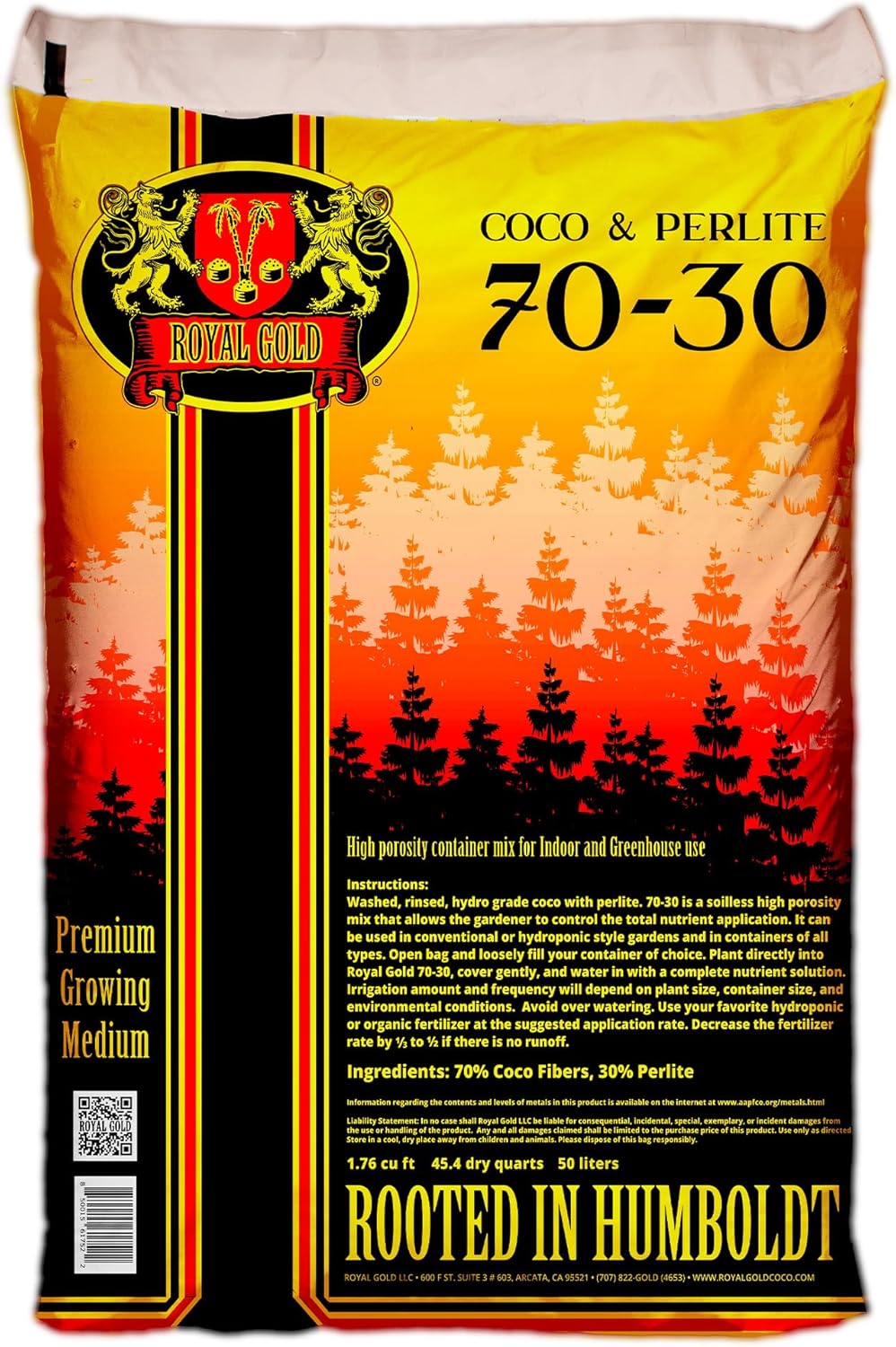 Royal Gold Coco & Perlite 70-30 Premium Soilless Growing Medium - High Porosity Mix, 1.76 Cu Ft for Indoor & Greenhouse Use