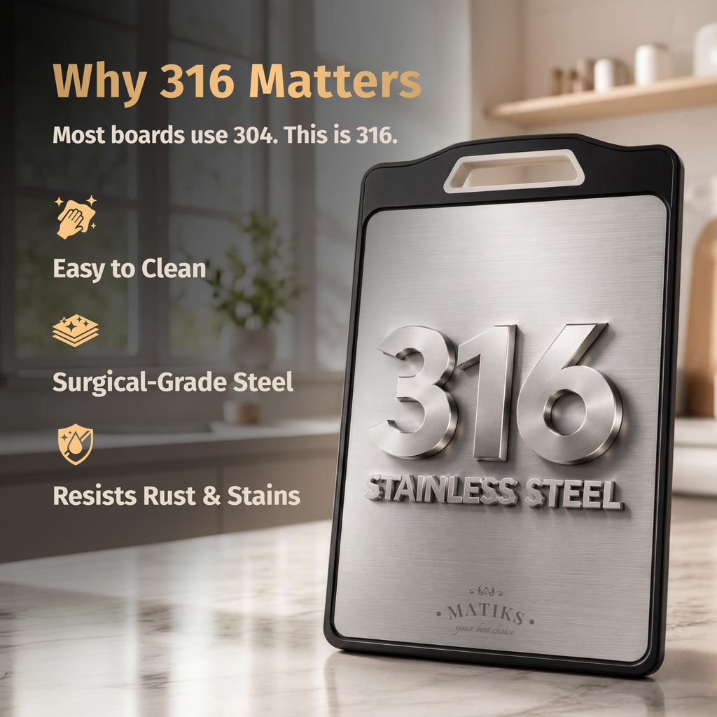 Matiks 316 Stainless Steel Cutting Board Set Double Sided, Dishwasher Safe - 11th Wedding Anniversary Steel Gift - Housewarming Gifts New Home Kitchen - First Home Cooking Gift for Men, Women, Couples