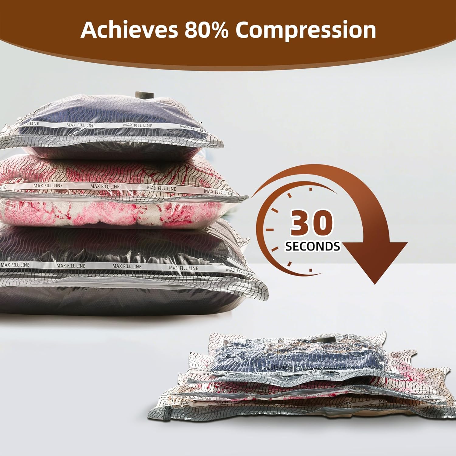 Skiennix Travel Vacuum Storage Bags - 6 Pack Carry-On Size for Luggage | 80% Space Saver for Clothes