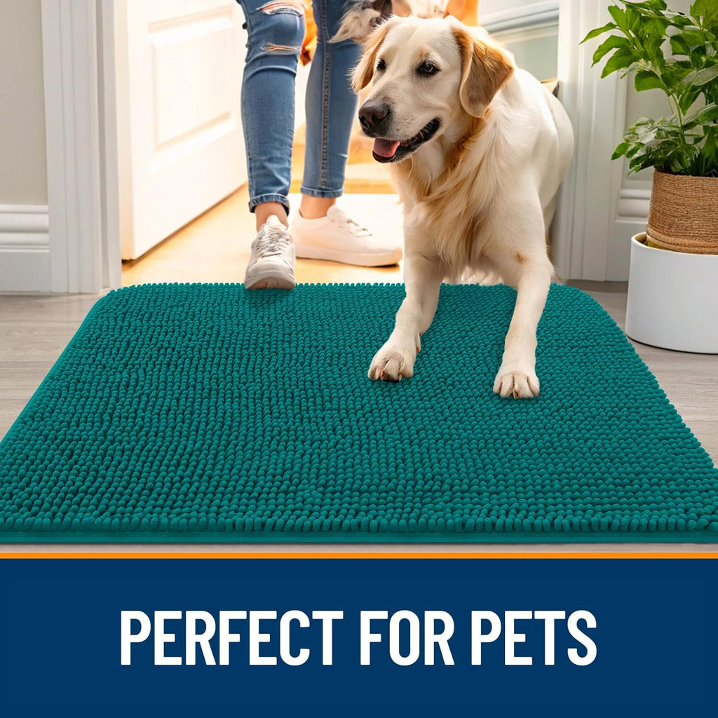 OLANLY Dog Door Mat - Absorbent Non-Slip Chenille Mat for Muddy Paws | 35x24, Quick Dry, Lake Blue