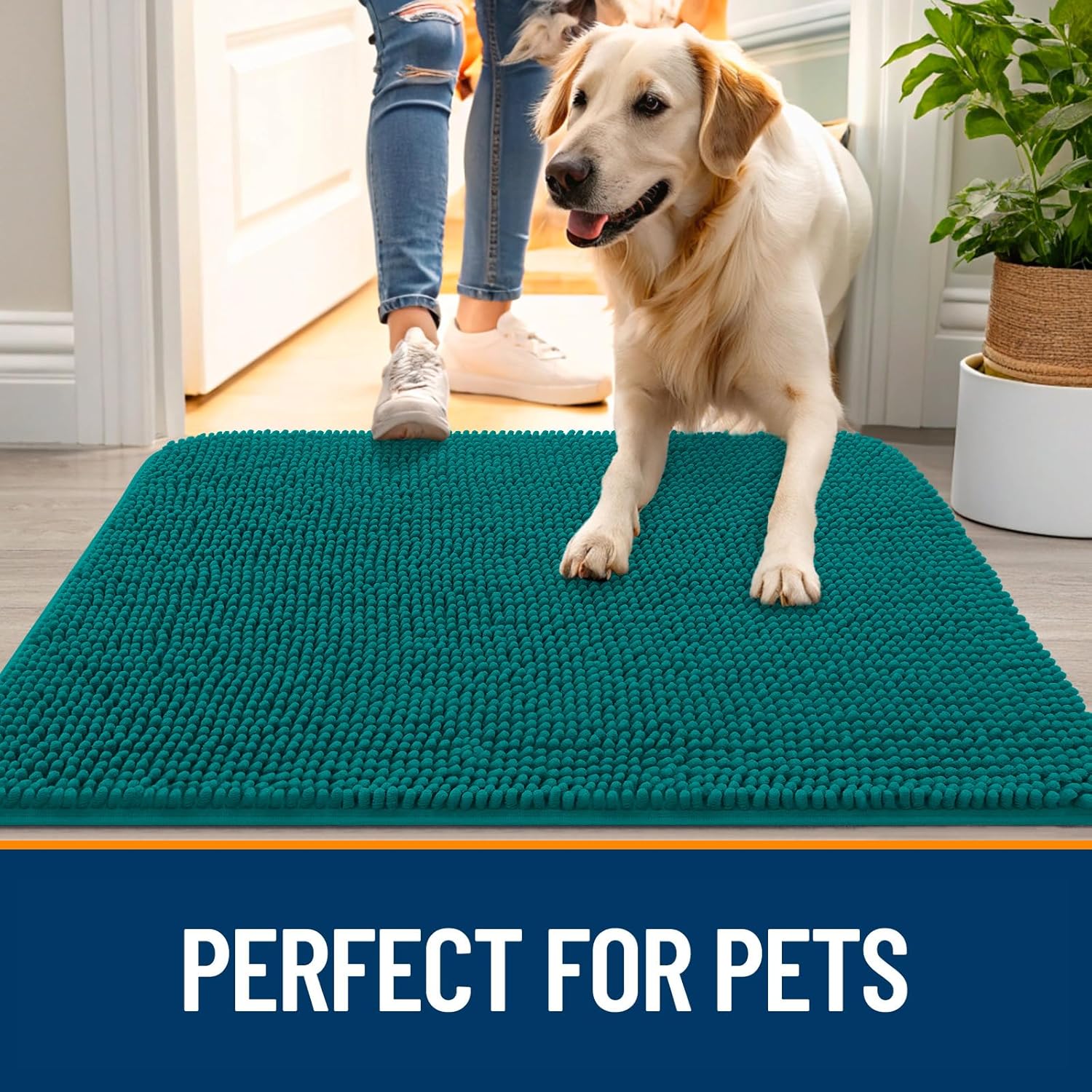 OLANLY Dog Door Mat - Absorbent Non-Slip Washable Doormat for Muddy Paws | 48x30, Lake Blue