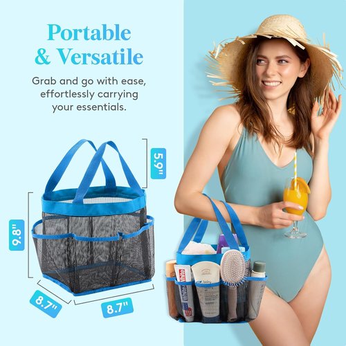 Lifewit Portable Mesh Shower Caddy - 7 Pocket Quick Dry Organizer for Dorm, Beach & Travel - Blue