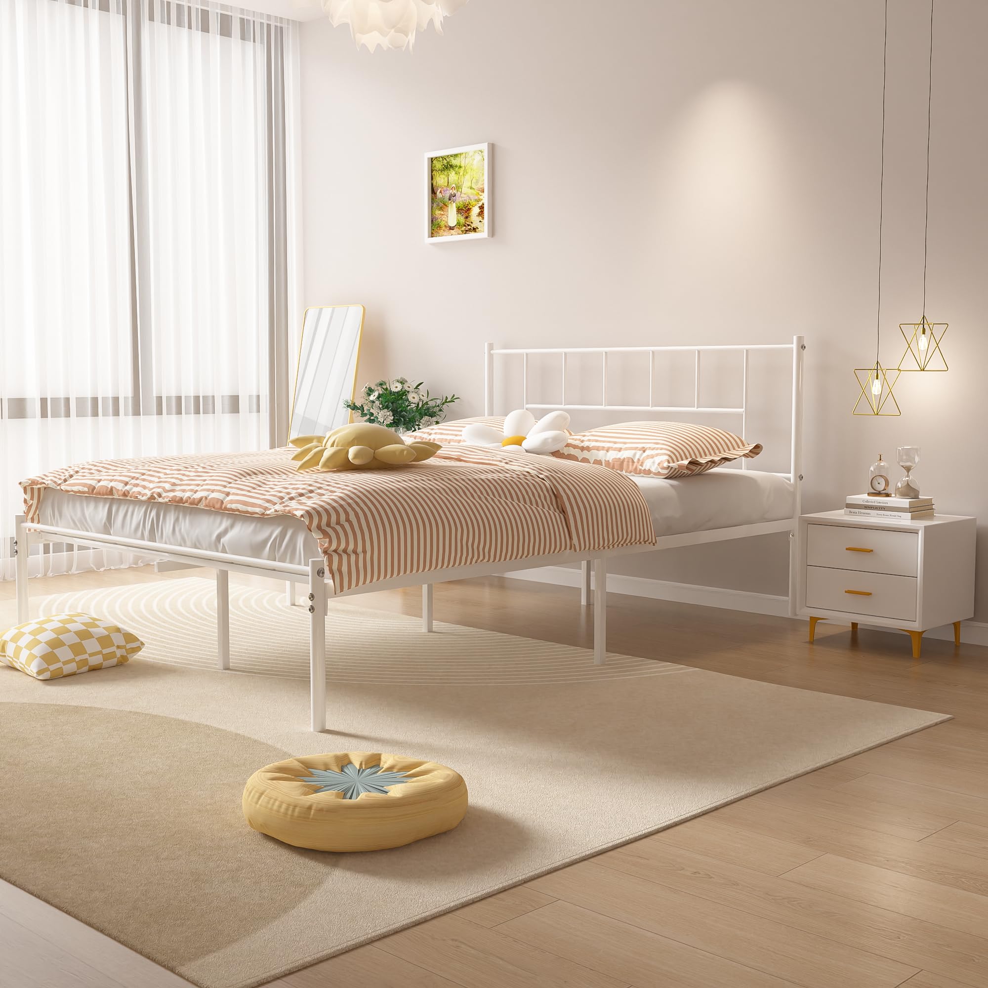 VECELO Full Metal Platform Bed Frame with Headboard, Heavy Duty Steel Slat Support, Under Bed Storage,No Box Spring Needed, Easy Assembly