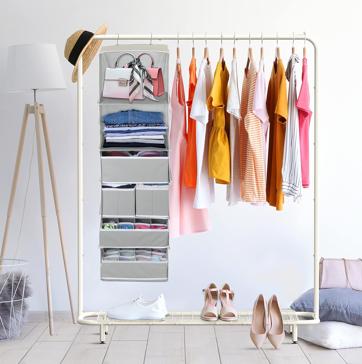 Simple Houseware 6-Shelf Hanging Closet Organizer - Gray with 5 Storage Drawers