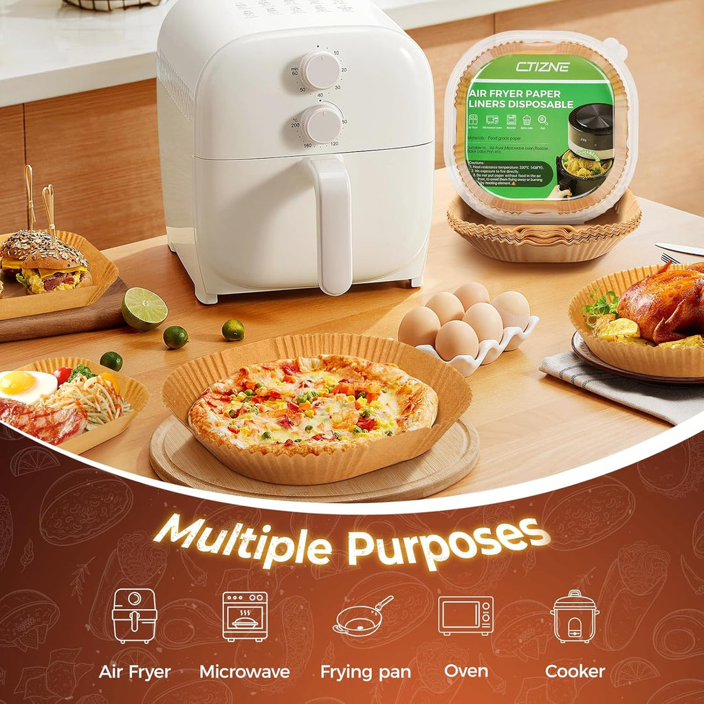 Air Fryer Liners - 150 Pcs Disposable Unbleached Parchment Paper | Non-Stick & Waterproof for 5-8 QT Baskets