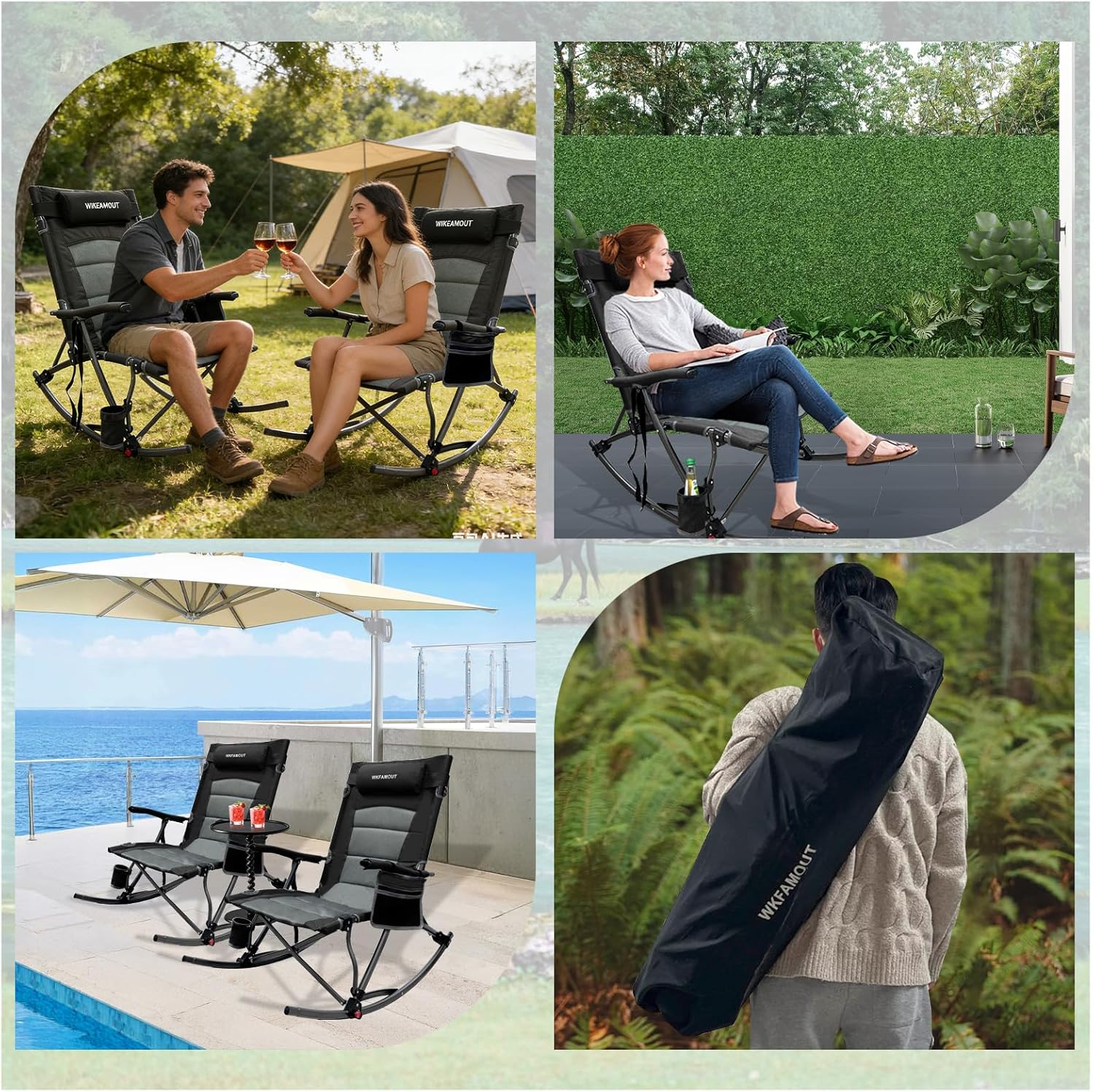 Skiennix Oversized Rocking Camping Chair - 13.8" High Seat with Foot Rest & Headrest, Supports 300 lbs | Portable Folding Design