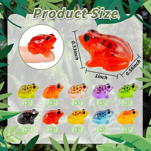Exasinine Luminous Mini Resin Frog Figurines - 50 Pcs in 10 Vibrant Colors for Crafts & Fairy Gardens