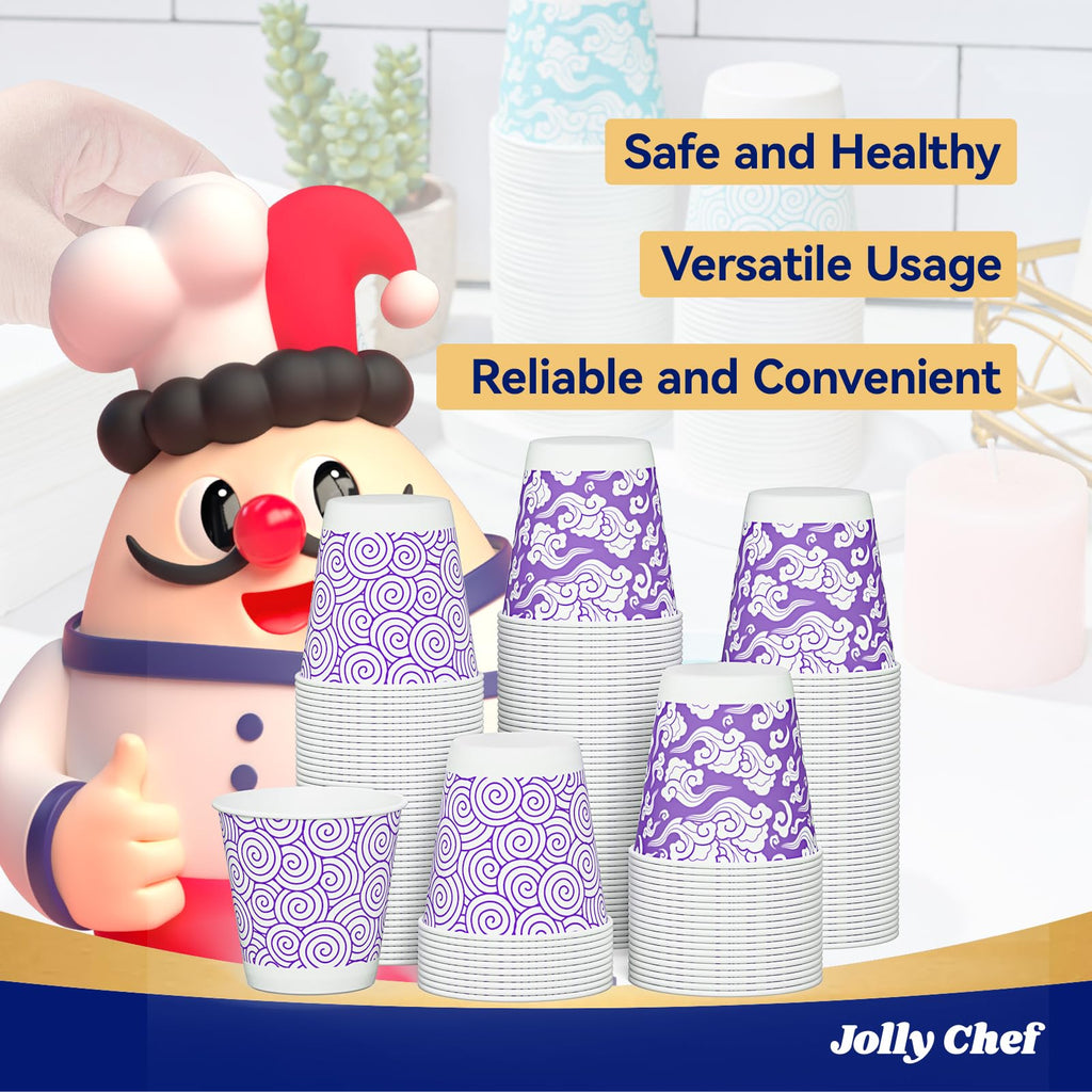 JOLLY CHEF 300 Pack Bathroom Paper Cups 3 oz Small Disposable Mouthwash Cups for Bathroom (Purple)