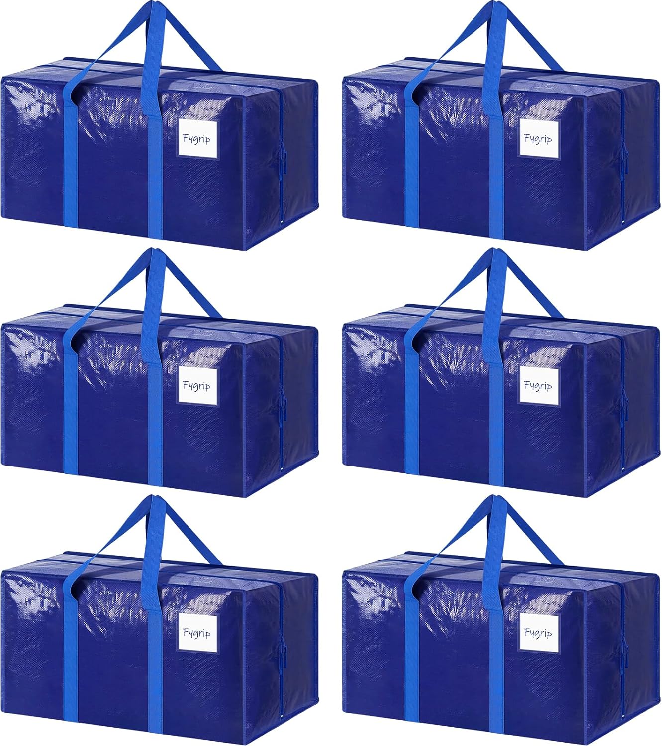 Skiennix Extra Heavy Duty Moving Bags - Large Sturdy Storage Totes with Strong Zipper & Comfortable Handles | 6 Pack, Blue