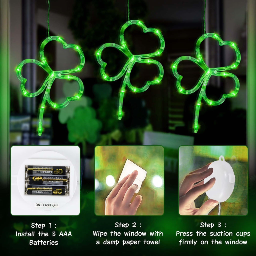 [Timer] 3 Pack St Patricks Day Decorations Shamrocks Window Lights Battery Operated, Green St. Patrick's Day Lights Saint Patricks Day Decor Window Silhouette Lights for Home Party Door Indoor Outdoor