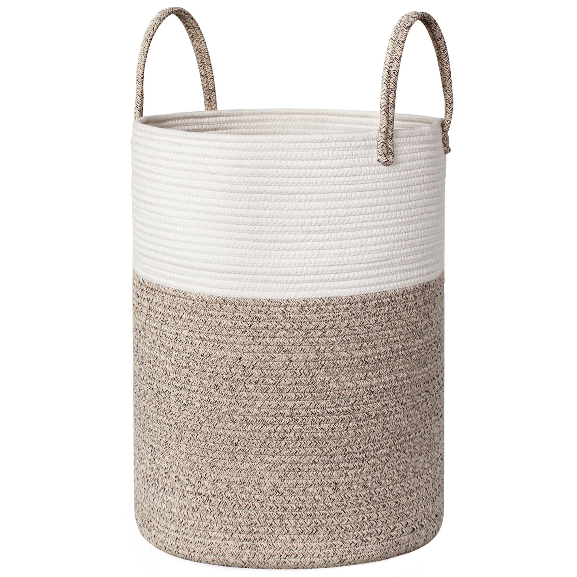 WILLITAT Large Woven Laundry Basket, 15”x18” Tall Blanket Basket Living Room, Cotton Rope Hamper for Bedroom Aesthetic, Baby Nursery, Wicker Hamper for Dirty Clothes, Kids Toy Laundry Storage Bin