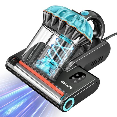 Belife M8 Mattress Vacuum Cleaner, Anti-allergen Bed Vacuum Cleaner with UV & Hot Air & High Heating, 550W 18Kpa Powerful Suction Double-Cup Handheld Vacuum for Bed, Couch, Sofa, Corded (Blue)
